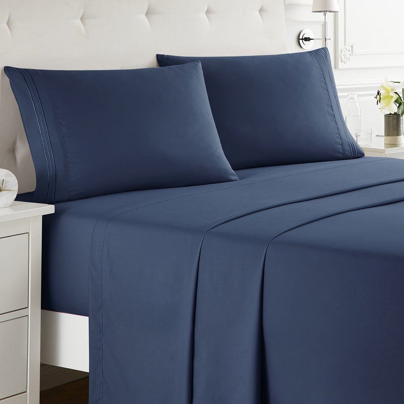 Nestl Nestl RV Short Queen Sheet Set - 4 Piece Bed Sheets for RV Short Queen Size Bed  Deep Pocket  Hotel Luxury  Extra Soft  Breathable and Cooling  Navy Blue RV Short Queen Size Sheets  - Image 1
