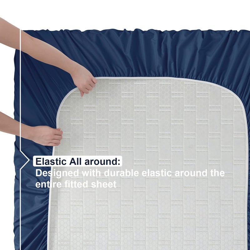 Nestl Nestl RV Short Queen Sheet Set - 4 Piece Bed Sheets for RV Short Queen Size Bed  Deep Pocket  Hotel Luxury  Extra Soft  Breathable and Cooling  Navy Blue RV Short Queen Size Sheets  - Image 5