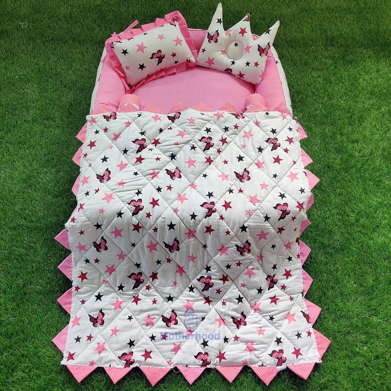 MOTHERHOOD MOTHERHOOD Box Baby Tub Bed with 4 pc Baby Pillow and 1 Large Baby Blanket Luxury UltraSoft Comfortable Baby Mattress Bed Sleeper Bedding Set coSleeper for Newborn to Toddlers Pink S D - Image 1