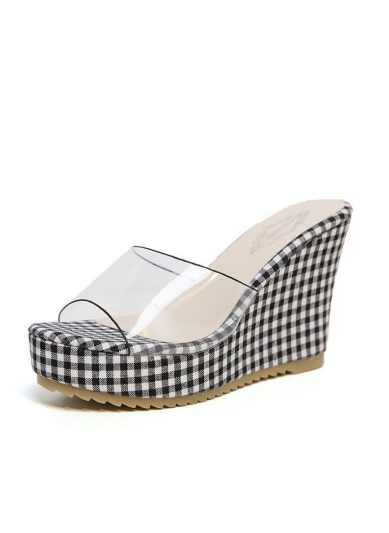 Rup Art Women’s Platform Wedge Slippers – PVC Peep Toe High Heel Sandals for Summer Nail Art Exposure  - Image 1