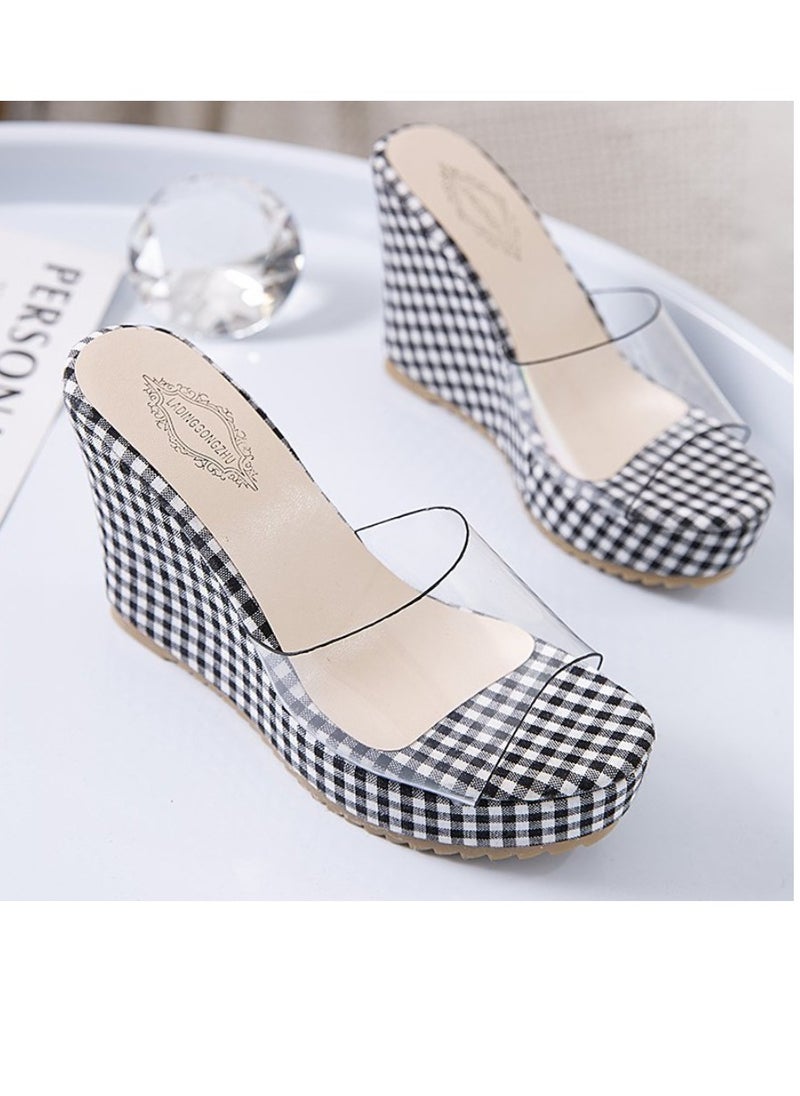 Rup Art Women’s Platform Wedge Slippers – PVC Peep Toe High Heel Sandals for Summer Nail Art Exposure  - Image 4