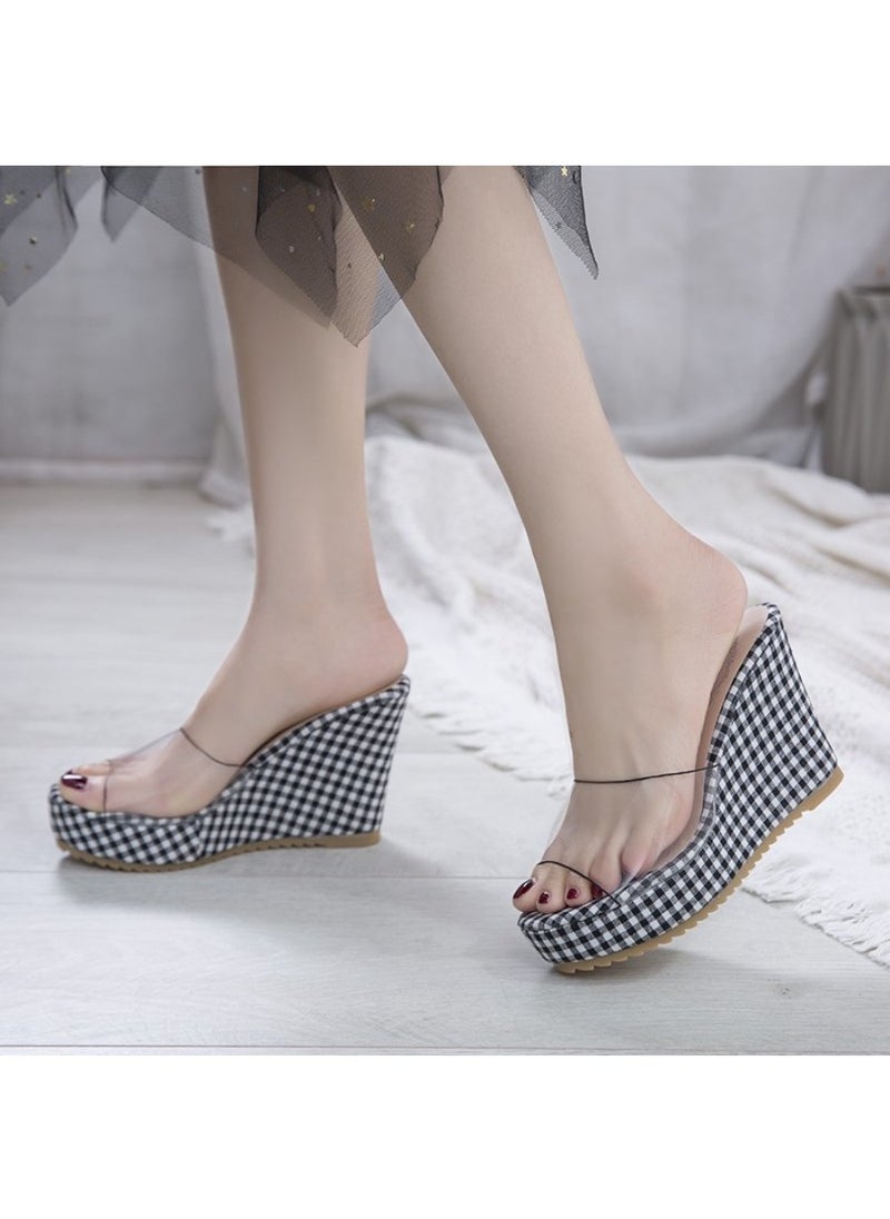 Rup Art Women’s Platform Wedge Slippers – PVC Peep Toe High Heel Sandals for Summer Nail Art Exposure  - Image 2