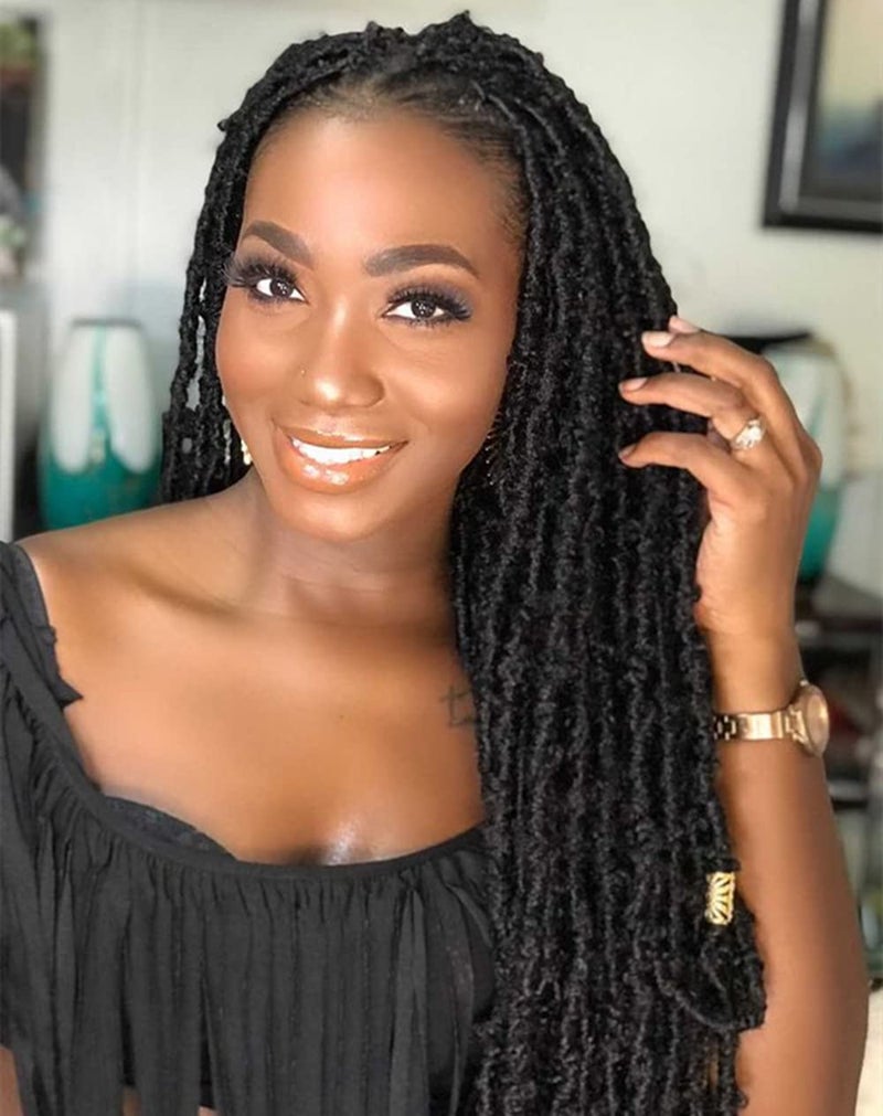 BOHOBABE 30 Inch Light Weight Butterfly Locs Crochet Hair 8 Packs Long Black Distressed Butterfly Faux Locs Crochet Hair 1