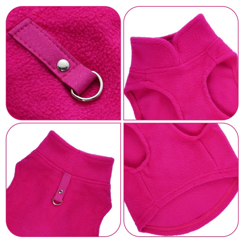 Rbenxia 1 Piece Dog Sweater with Leash Ring Soft Fleece Vest Dog Pullover Warm Jacket Pet Dogs Clothes Winter Dogs Outfits for Small Puppy Cat Pets (Rose Red, Large) - Image 2