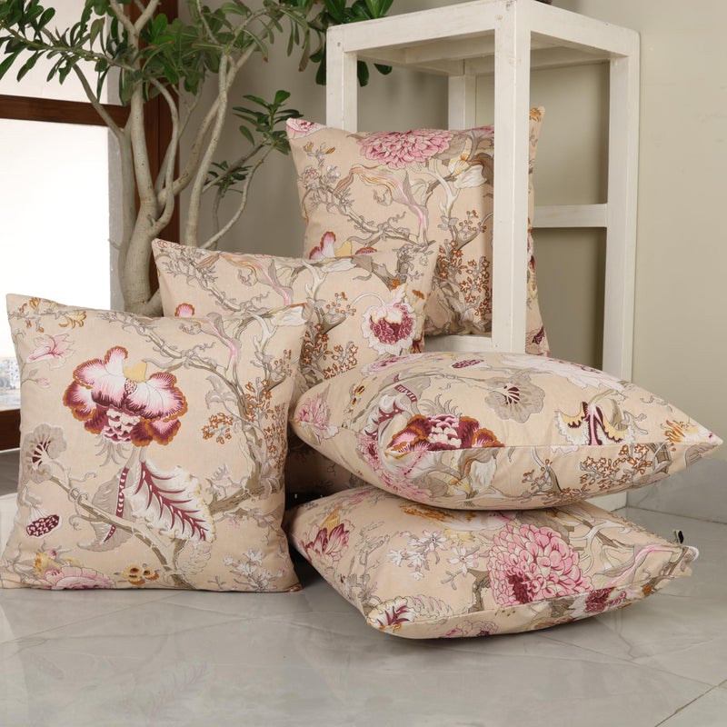 Clasiko Cotton Cushion Covers Set of 5; 24x24 Inches; Beloved Blossoms - Image 4