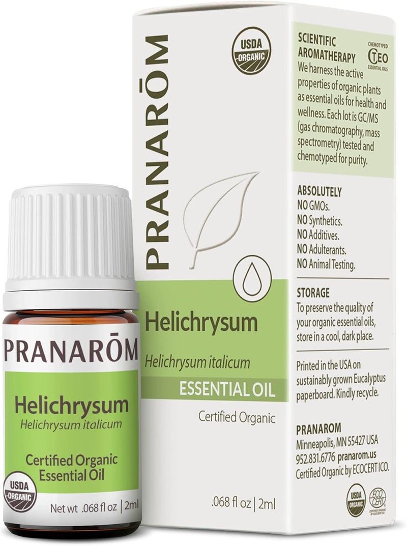 Pranarom USDA Certified Organic Helichrysum Essential Oil (2ml), 100% Pure Natural Therapeutic Grade for Skincare, Lotions, Aromatherapy, Diffusion, and Wellness