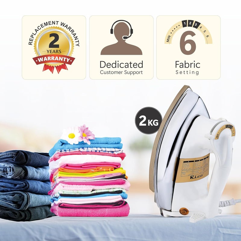 Rico 1000W 2KG Heavy Weight Dry Iron With 2 Years Replacement Warranty Japanese Quick Heat Technology with Advance Sole Plate Iron Press Shock Proof Iron Box for Clothes Made In India AI13 - Image 2