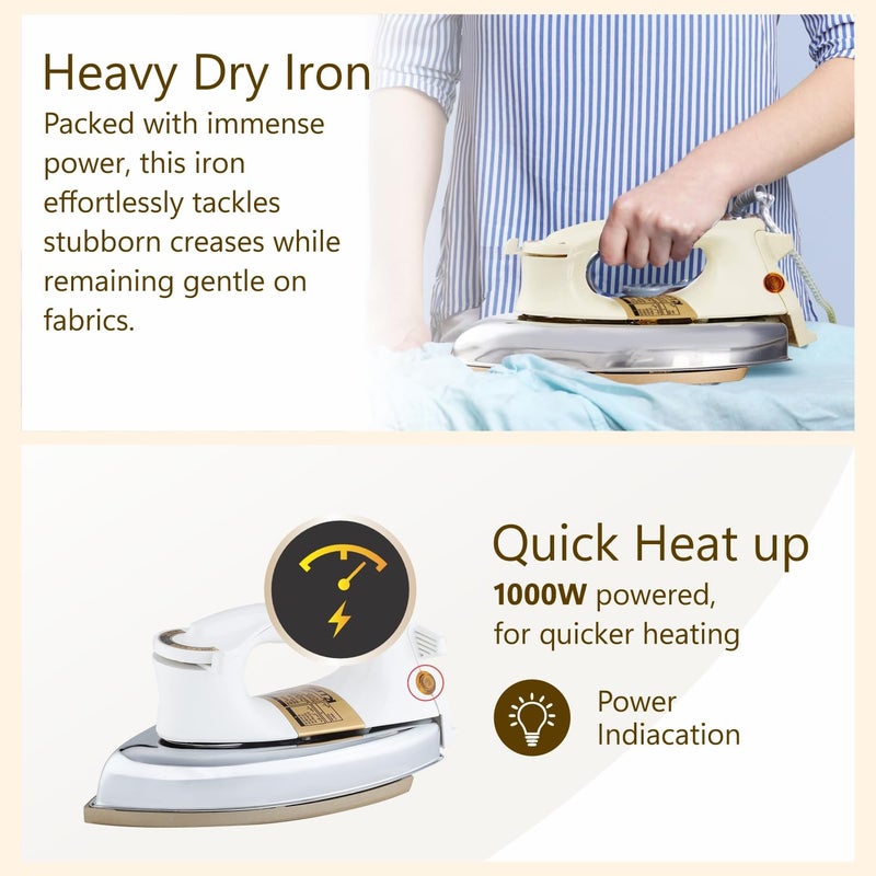 Rico 1000W 2KG Heavy Weight Dry Iron With 2 Years Replacement Warranty Japanese Quick Heat Technology with Advance Sole Plate Iron Press Shock Proof Iron Box for Clothes Made In India AI13 - Image 5