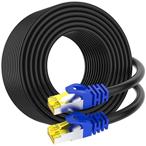AoforzTech Cat 8 Ethernet Cable 40 ft,Heavy Duty High Speed Network Internet Cable, RJ45 Connector,26AWG 40Gbps 2000Mhz Patch Cord,S/FTP Indoor & Outdoor LAN Cable-Waterproof(Black) - Image 1