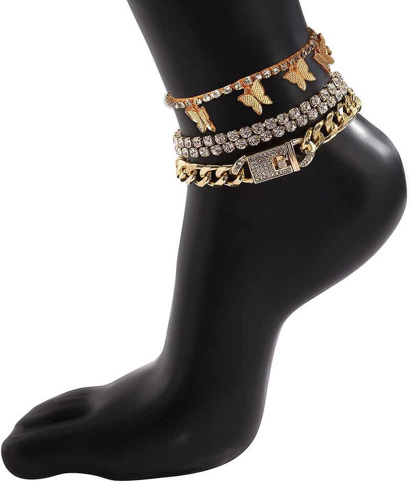yfstyle Butterfly Ankle Bracelet for Women Rhinestone Anklets Bulk Adjustable Layered Beach Ankle Bracelet Braided Chain Anklet Charm Ankle Bracelet Jewerly Gift - Image 3