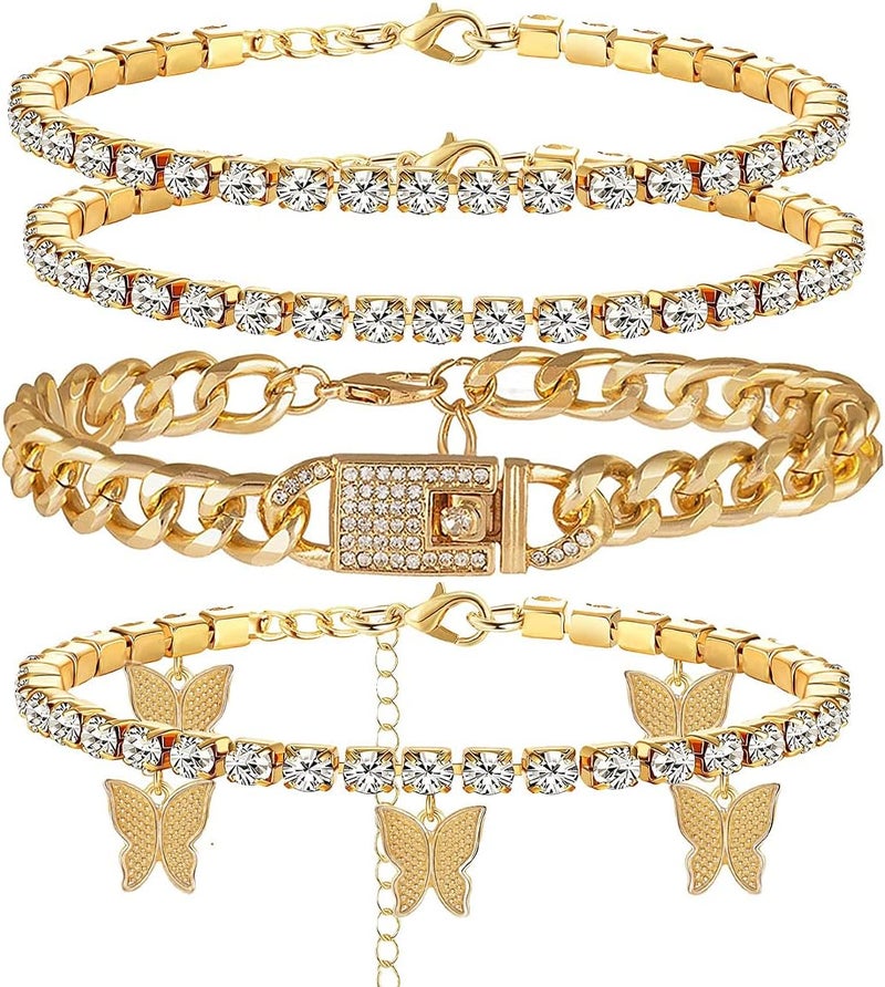yfstyle Butterfly Ankle Bracelet for Women Rhinestone Anklets Bulk Adjustable Layered Beach Ankle Bracelet Braided Chain Anklet Charm Ankle Bracelet Jewerly Gift - Image 1
