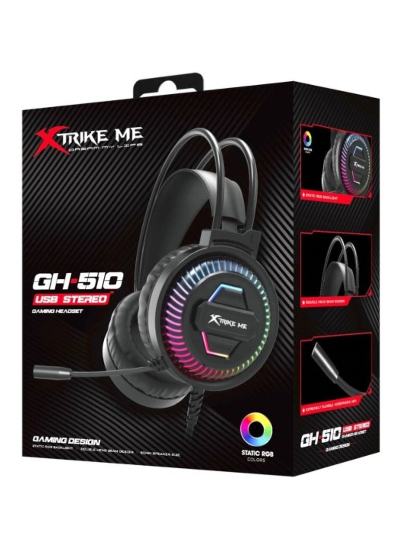 XTRIKE ME سماعة ألعاب سلكية GH-510 مع وظيفة إضاءة خلفية RGB وصوت ستيريو - Image 1