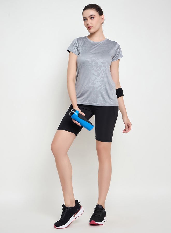 Clovia Grey Comfort Fit Camouflage Print Active T-Shirt - Image 3