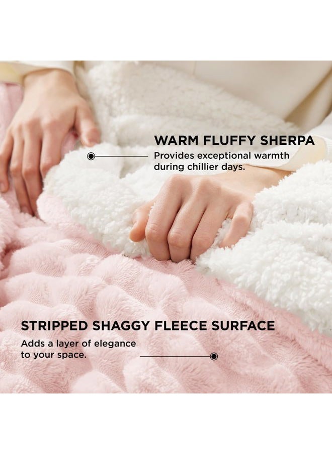 Bedsure Sherpa Blanket Queen Size for Bed - Super Soft, Cozy Fleece Thick Warm Blanket for Winter, GentleSoft Home Room Decor, Pink, 90x90 Inches - Image 3
