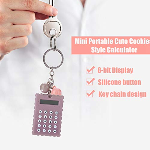 FOSA Mini Calculator & Key Chain, 2 in 1, Candy Color Digits, Electronic, Portable, Cute Cookies, Gray - Image 2