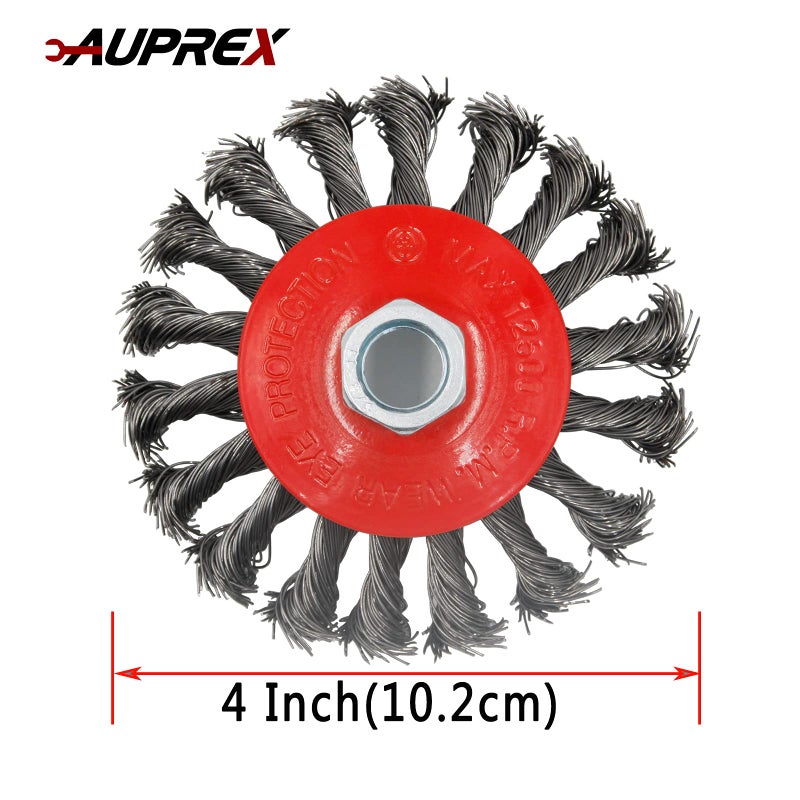 AUPREX 5 Pack 4 Inch Twist Knotted Wire Wheel Brush for Angle Grinder with 5/8 Inch-11 Threaded Arbor - 0.02 Inch Carbon Steel Wire for Heavy-Duty Conditioning for Various Metals - Image 2