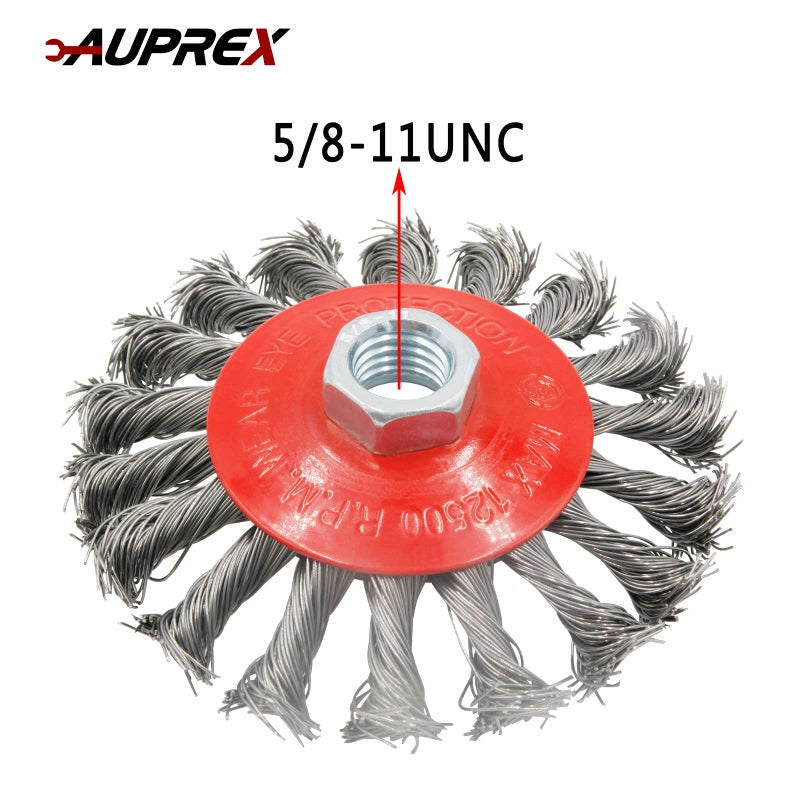 AUPREX 5 Pack 4 Inch Twist Knotted Wire Wheel Brush for Angle Grinder with 5/8 Inch-11 Threaded Arbor - 0.02 Inch Carbon Steel Wire for Heavy-Duty Conditioning for Various Metals - Image 4