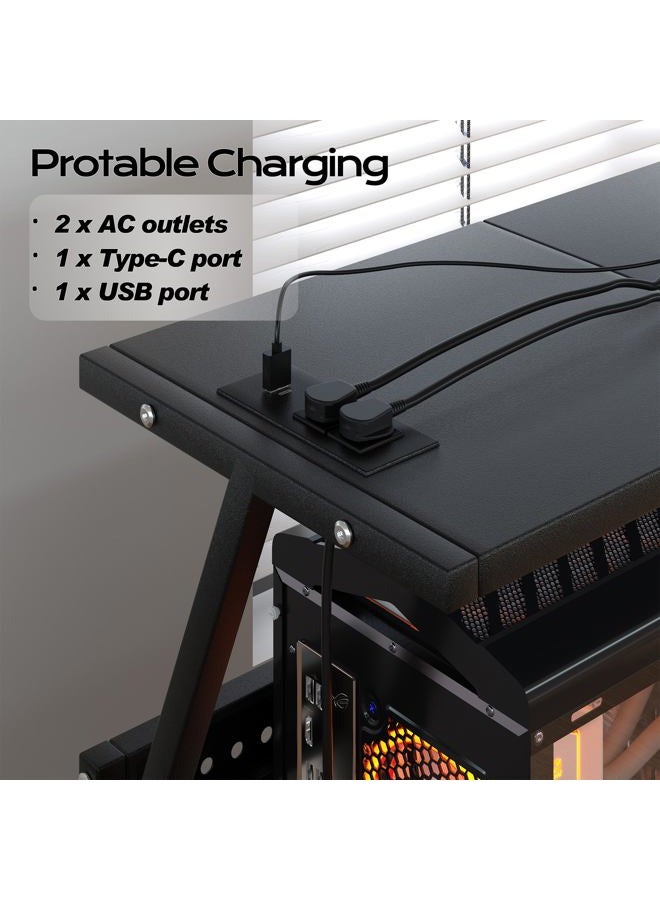 Tyfnry 24In Large PC Stand, 5 Levels Height Adjustable Computer Tower Stand with Charging Station, Wheels and Hooks, CPU Holder Cart for Floor, Carpet and Under Desk, Easy Assembly（with Power Strips） - Image 4