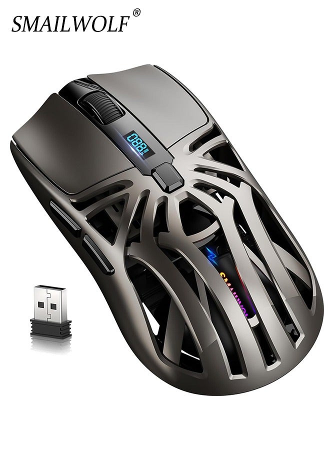 SMAILWOLF RS8 Gaming Mouse 2.4G/Bluetooth/Wired Tri-Mode 6 Buttons,Digital Display,Silent Mice,Rechargeable,Customizable Macro and RGB Backlight USB for PC/Mac/Laptop - Image 1