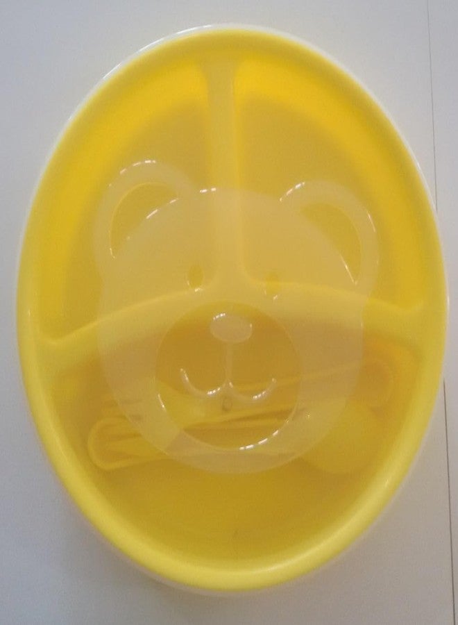 NT-STAR 3 Section Divided Plate with lid, Spoon and Fork (Yellow) - Image 1