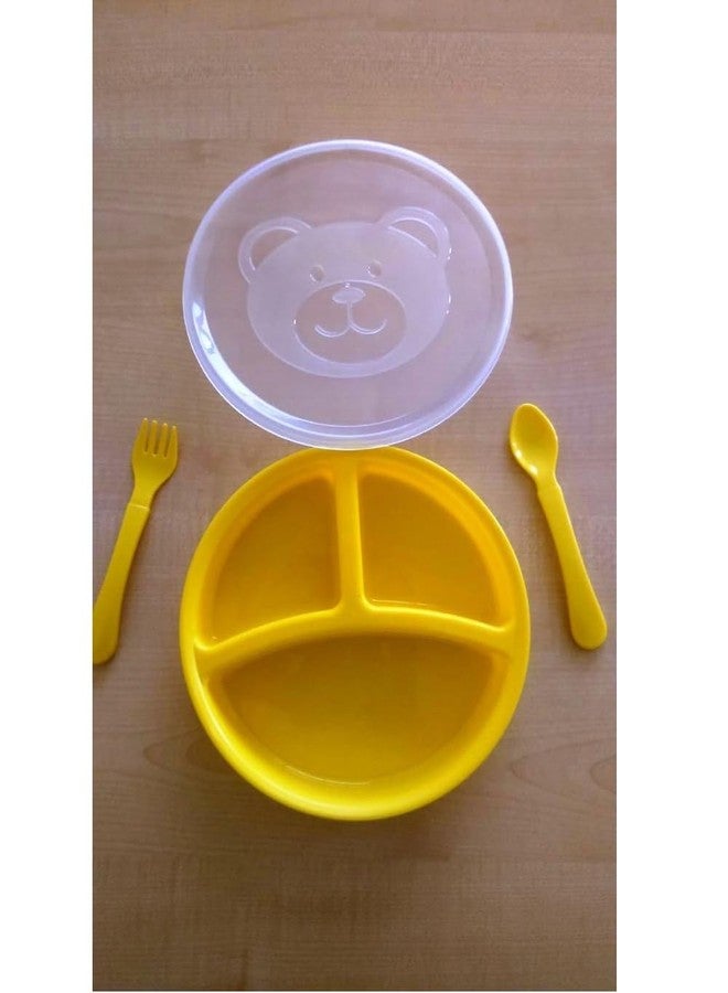 NT-STAR 3 Section Divided Plate with lid, Spoon and Fork (Yellow) - Image 3