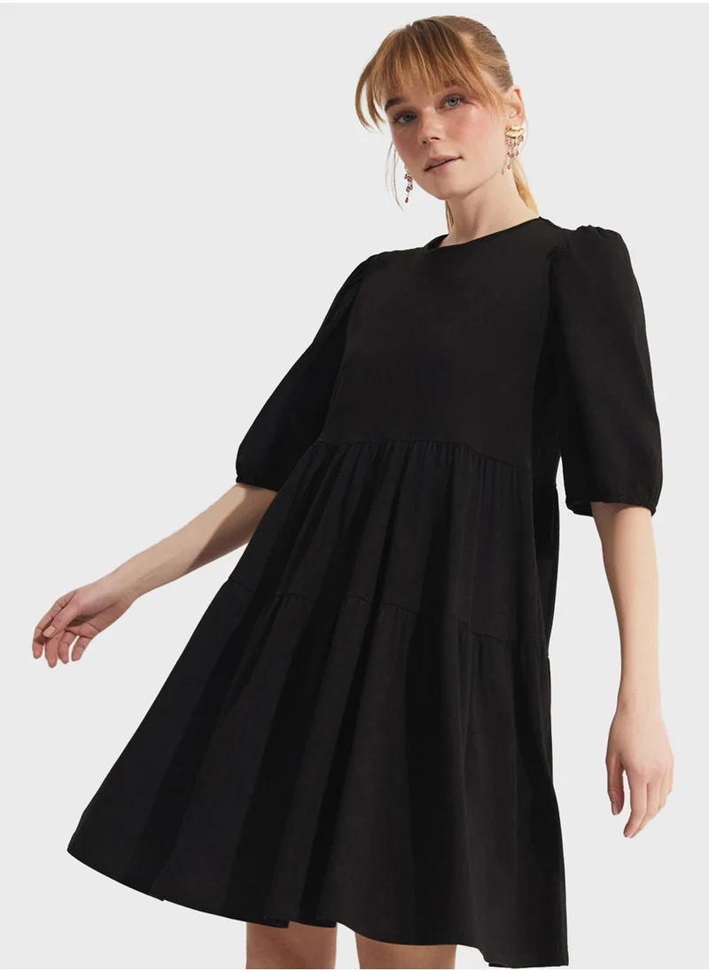 JUNE Puff Sleeve Tiered Dress