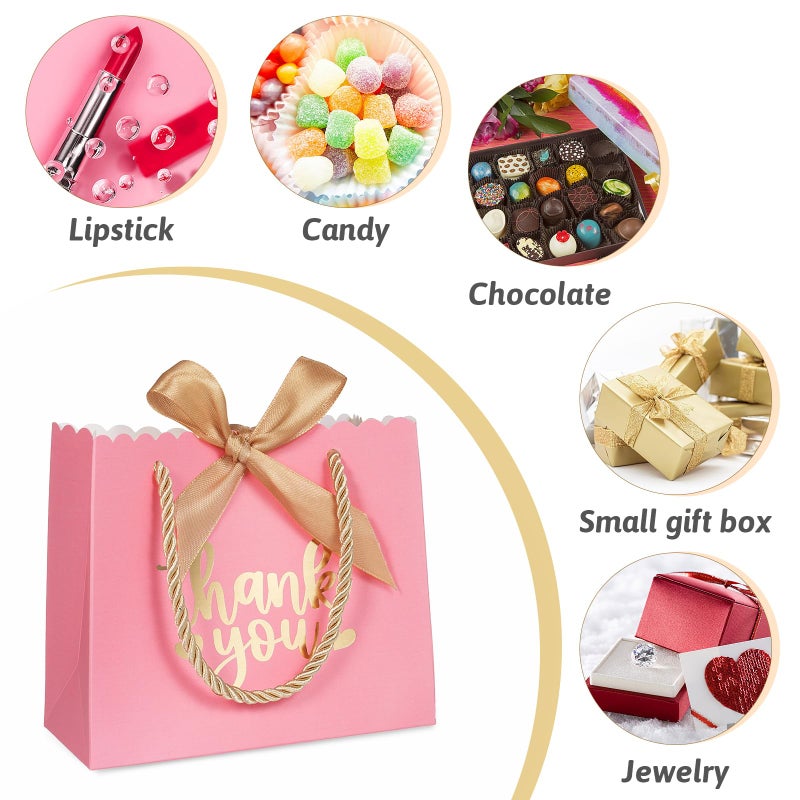 QIELSER 50 Pack Small Thank You Gift Bags with Handles, Pink Mini Party Favor Bags 5.5''x 2.5''x4.7'', Mini Gift Bags Bulk with Bow Ribbon for Valentine's Day, Bridal, Wedding, Baby Shower - Image 2