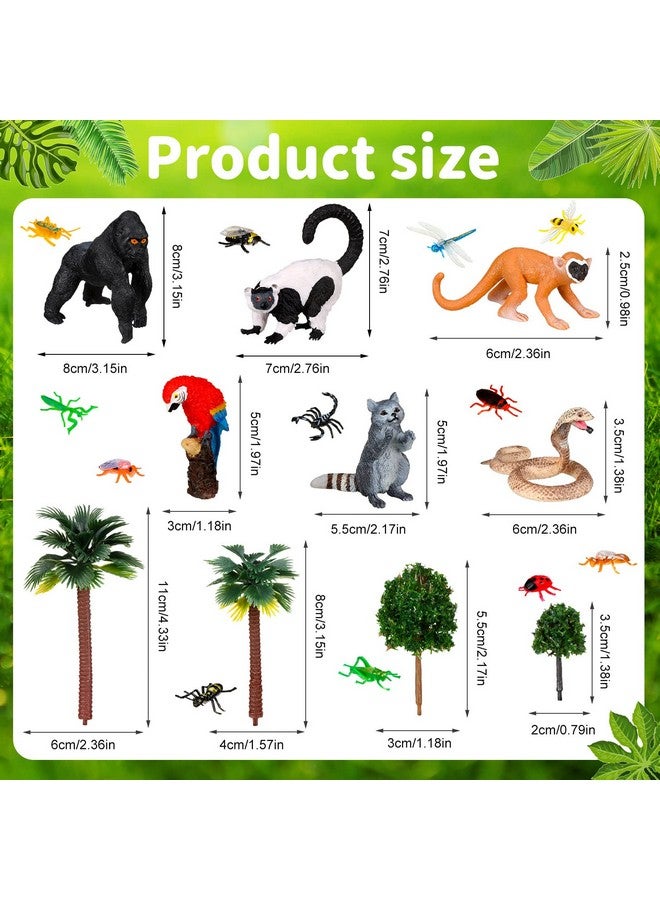 Jexine 25 Pack Rainforest Animals Figures Toys Set Assorted Creatures Rainforest Diorama Supplies Animals Model Trees for Birthday Party Favors, Piñata Fillers, for Boys and Girls - Image 2