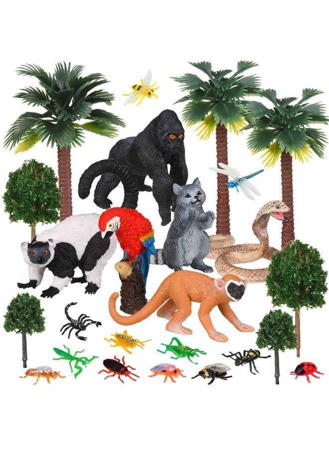 Jexine 25 Pack Rainforest Animals Figures Toys Set Assorted Creatures Rainforest Diorama Supplies Animals Model Trees for Birthday Party Favors, Piñata Fillers, for Boys and Girls - Image 1