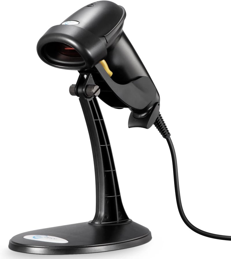 Esky Barcode Scanner with Stand, Wired Handheld Bar Code Scanner with Adjustable Stand, Automatic 1D USB Laser Scanner Support Windows/Mac/Linux for Store, Supermarket, Warehouse, Library - Image 1