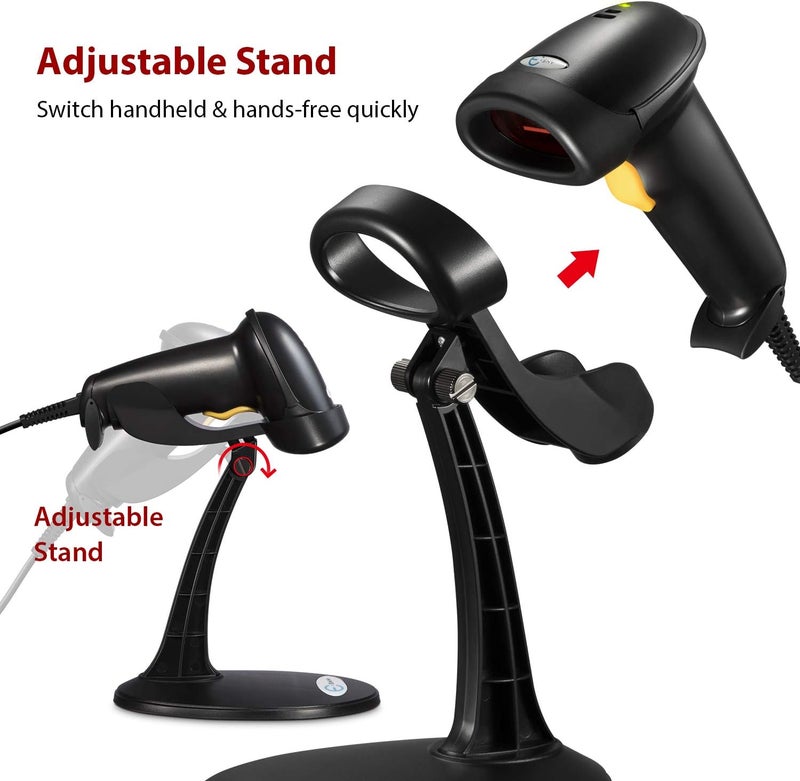 Esky Barcode Scanner with Stand, Wired Handheld Bar Code Scanner with Adjustable Stand, Automatic 1D USB Laser Scanner Support Windows/Mac/Linux for Store, Supermarket, Warehouse, Library - Image 2