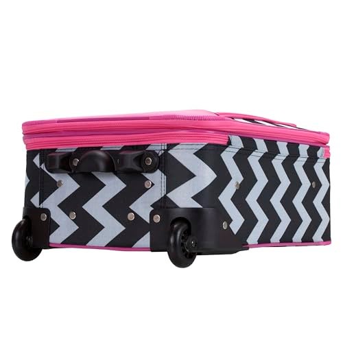 Rockland Fashion Softside Upright Luggage Set, Expandable, Pink Chevron, 2-Piece (14/19) - Image 3