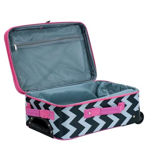 Rockland Fashion Softside Upright Luggage Set, Expandable, Pink Chevron, 2-Piece (14/19) - Image 2