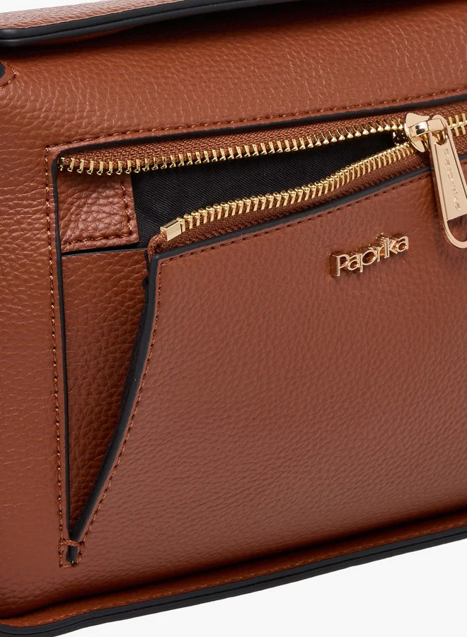 Paprika Textured Crossbody Bag with Detachable Strap and Button Closure