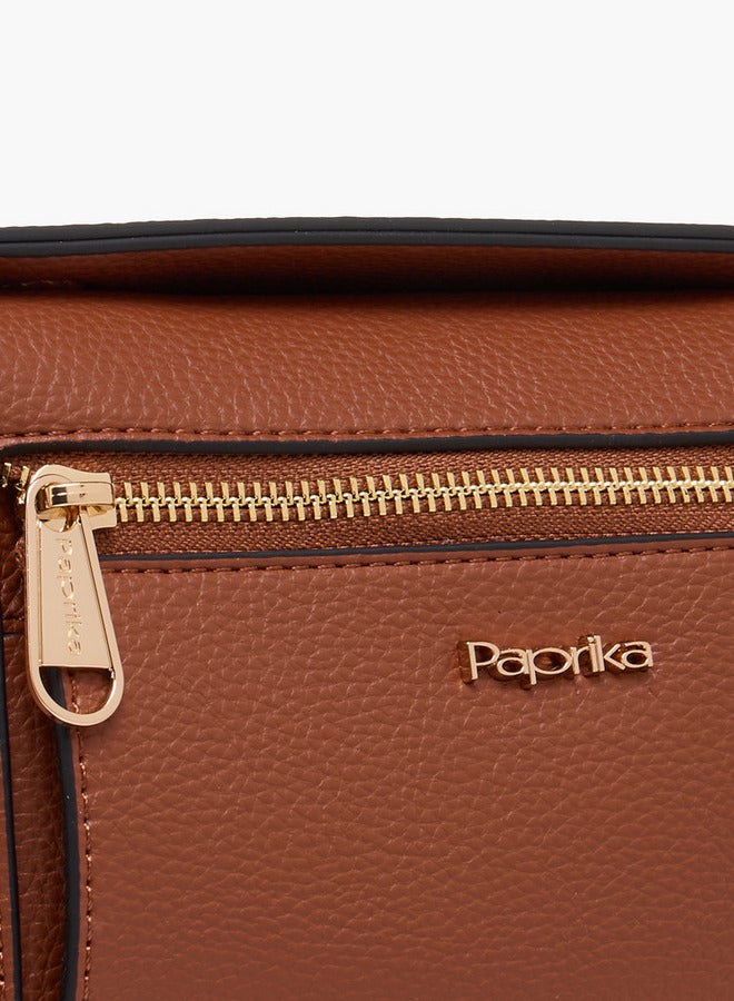 Paprika Textured Crossbody Bag with Detachable Strap and Button Closure - Image 5