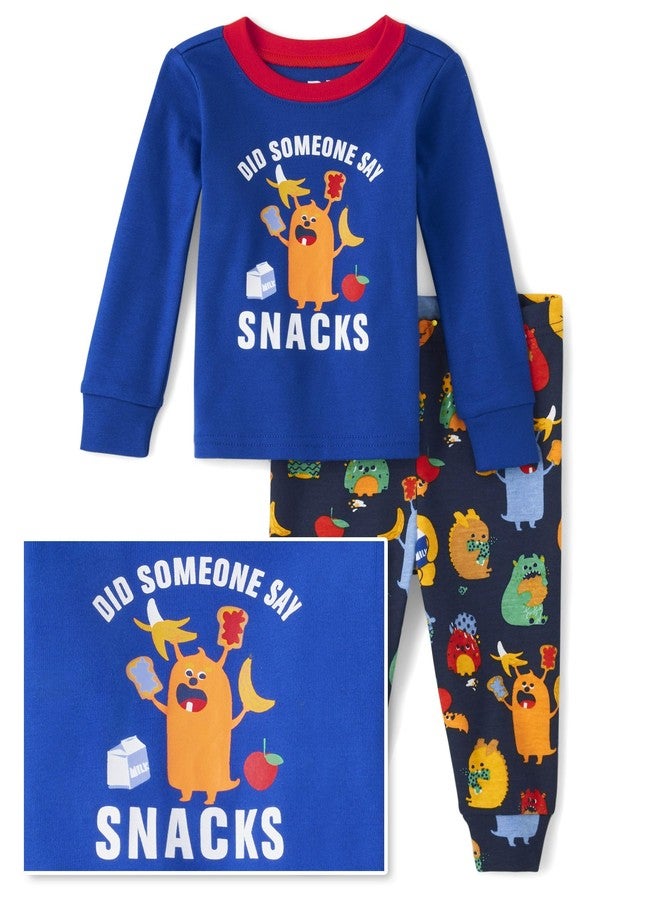 The Children's Place Baby Boys' and Toddler Long Sleeve Top and Pants Snug Fit 100% Cotton 2 Piece Pajama Set, Snack Monster, 3 Years - Image 4