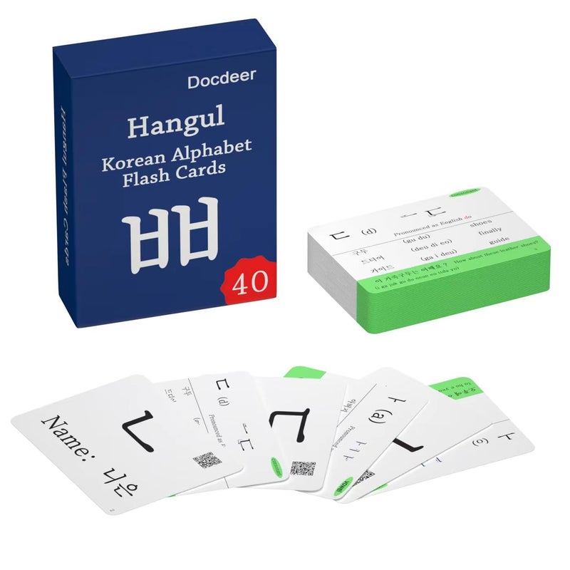 Docdeer Hangul Korean Alphabet Syllabary Flash Cards for Beginners Adults Korean Educational Learning Flash Cards Learning Video with Pure Pronunciation Example Sentence Words - Image 4