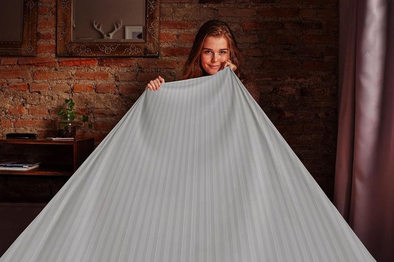 Furnofy Premium Satin Stripped King Size Bedsheet 108x108 Inches with 2 Pillow Covers 18 28 Inches Grey Soft Luxurious - Image 4