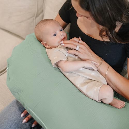 Konssy Muslin Nursing Pillow Covers Soft and Cute Nursing Covers for Breastfeeding Pillows Ideal for Newborn Baby Boys and Girls Green Leafy 2 Pack - Image 3