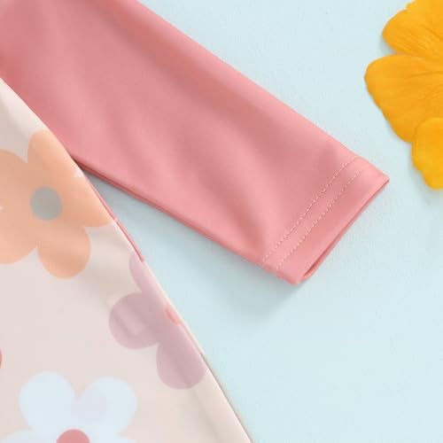 Socutebabe Toddler Infant Baby Boys Girl Swimsuit Kids Rash Guard One Piece Newborn Zipper Bathing Suit Swimwear with Hat (B-Floral Pink,0-3 Months) - Image 4