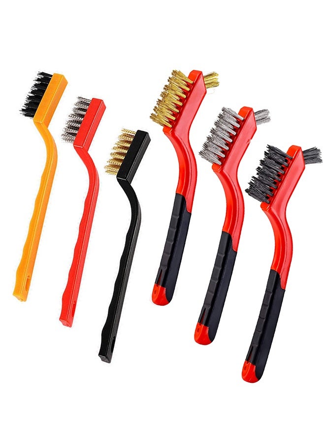 GNAFOTU Wire Brush Set 6Pcs, Stainless Steel/Nylon/Bristle Brushes,Small Metal Wire Brush with Curved Handle Grip,for Cleaning Rust Removal, Dirt, Paint Scrubbing with Deep Cleaning - Image 1