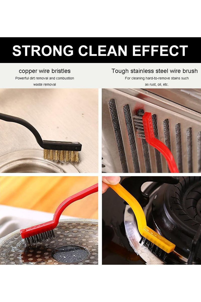 GNAFOTU Wire Brush Set 6Pcs, Stainless Steel/Nylon/Bristle Brushes,Small Metal Wire Brush with Curved Handle Grip,for Cleaning Rust Removal, Dirt, Paint Scrubbing with Deep Cleaning - Image 2