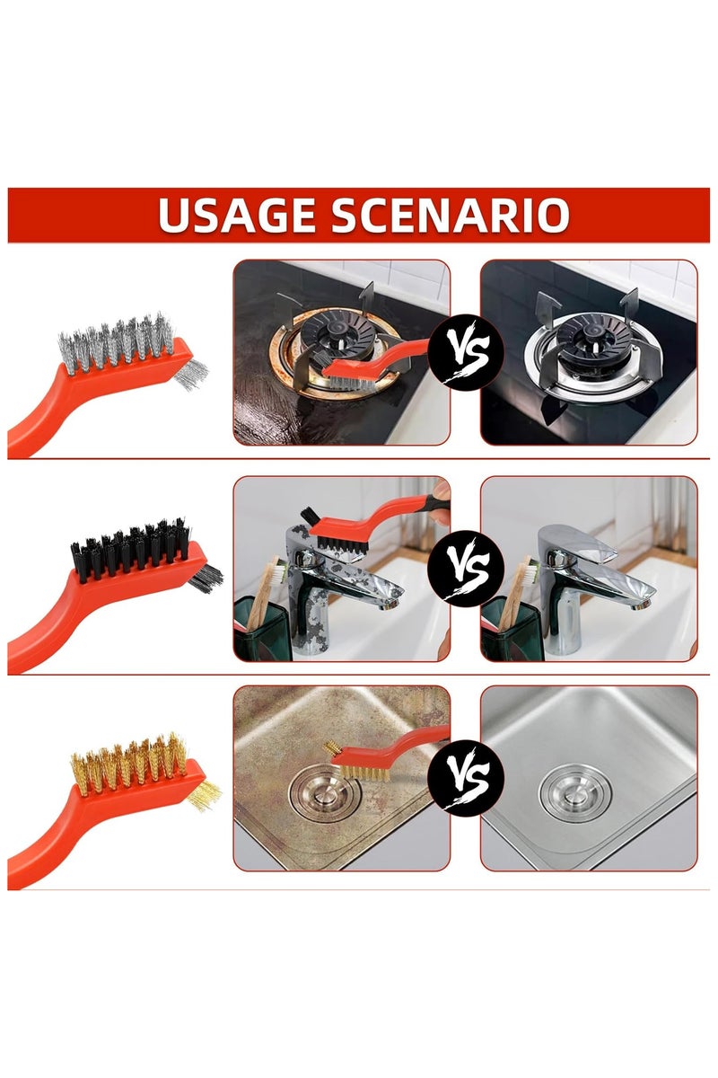 GNAFOTU Wire Brush Set 6Pcs, Stainless Steel/Nylon/Bristle Brushes,Small Metal Wire Brush with Curved Handle Grip,for Cleaning Rust Removal, Dirt, Paint Scrubbing with Deep Cleaning - Image 5