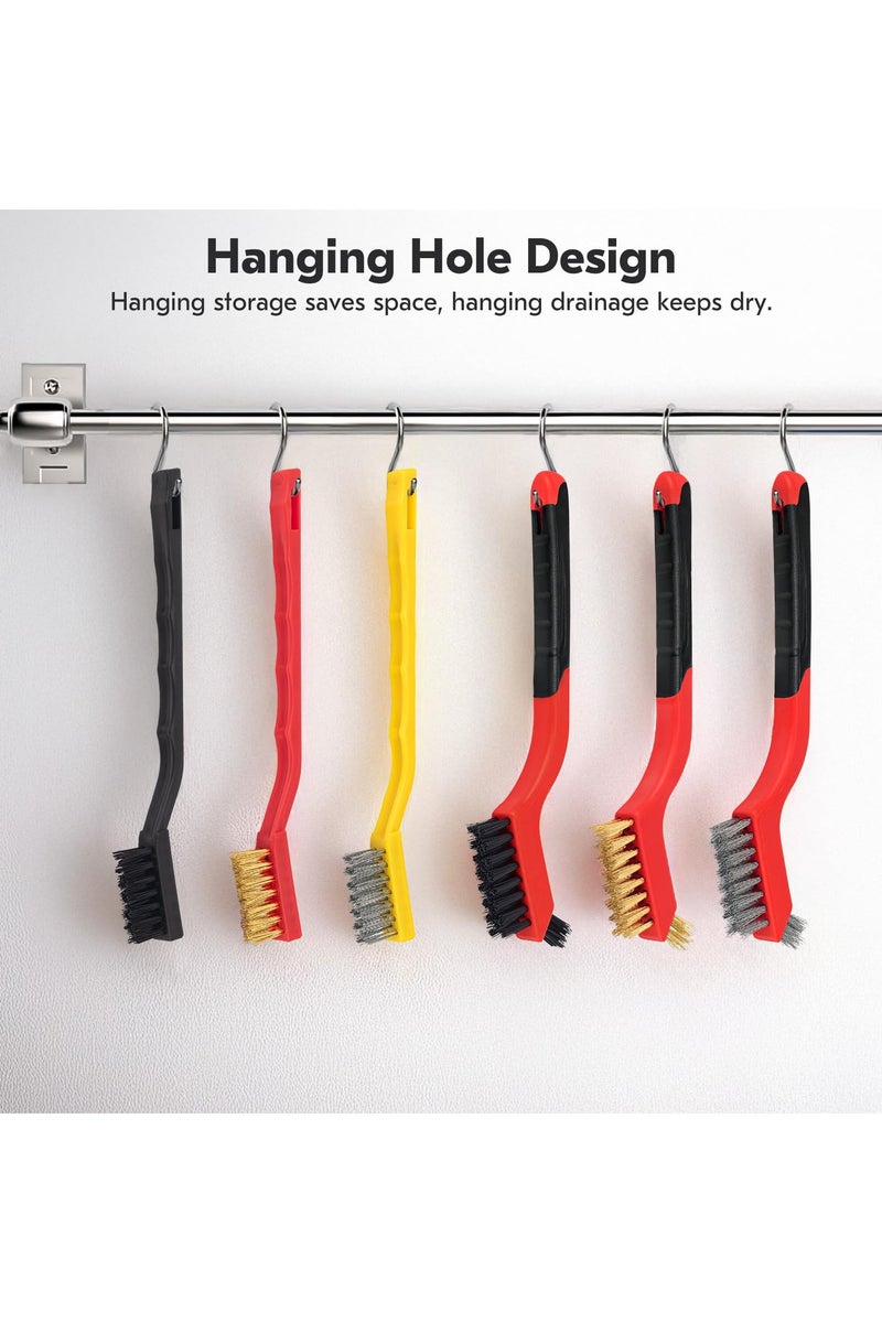 GNAFOTU Wire Brush Set 6Pcs, Stainless Steel/Nylon/Bristle Brushes,Small Metal Wire Brush with Curved Handle Grip,for Cleaning Rust Removal, Dirt, Paint Scrubbing with Deep Cleaning - Image 4