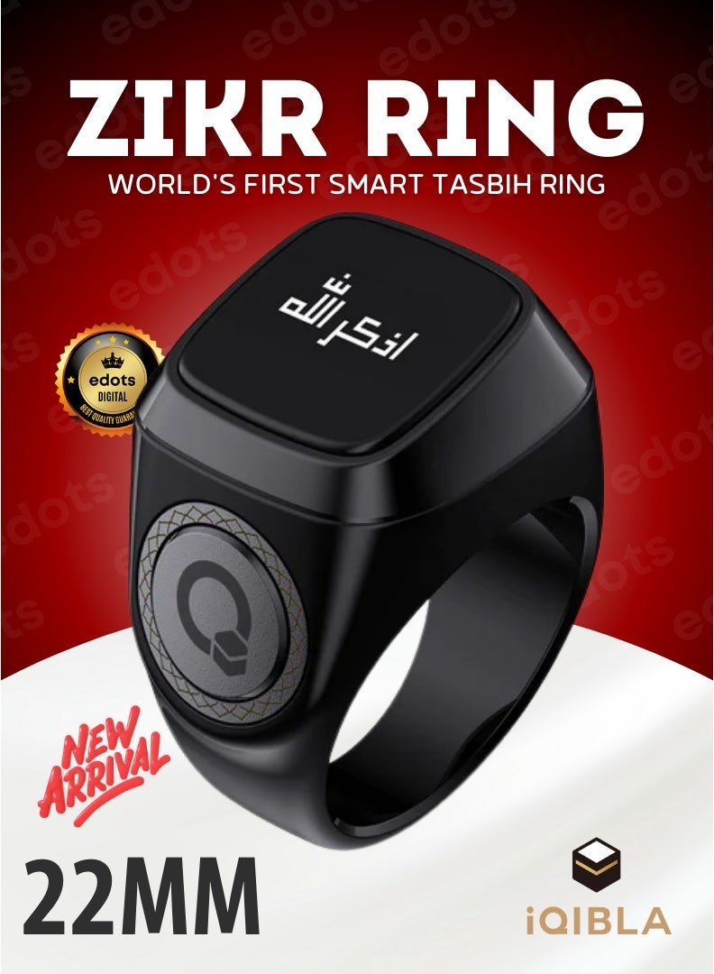 إيكيبلا خاتم ذكر ذكي / لايت إس | 22 مللي متر / عدّاد الصلاة، عدّاد التسبيح وتذكير وقت الصلاة للمسلمين / تقنية مقاومة للماء يمكن ارتداؤها / أسود - Image 1