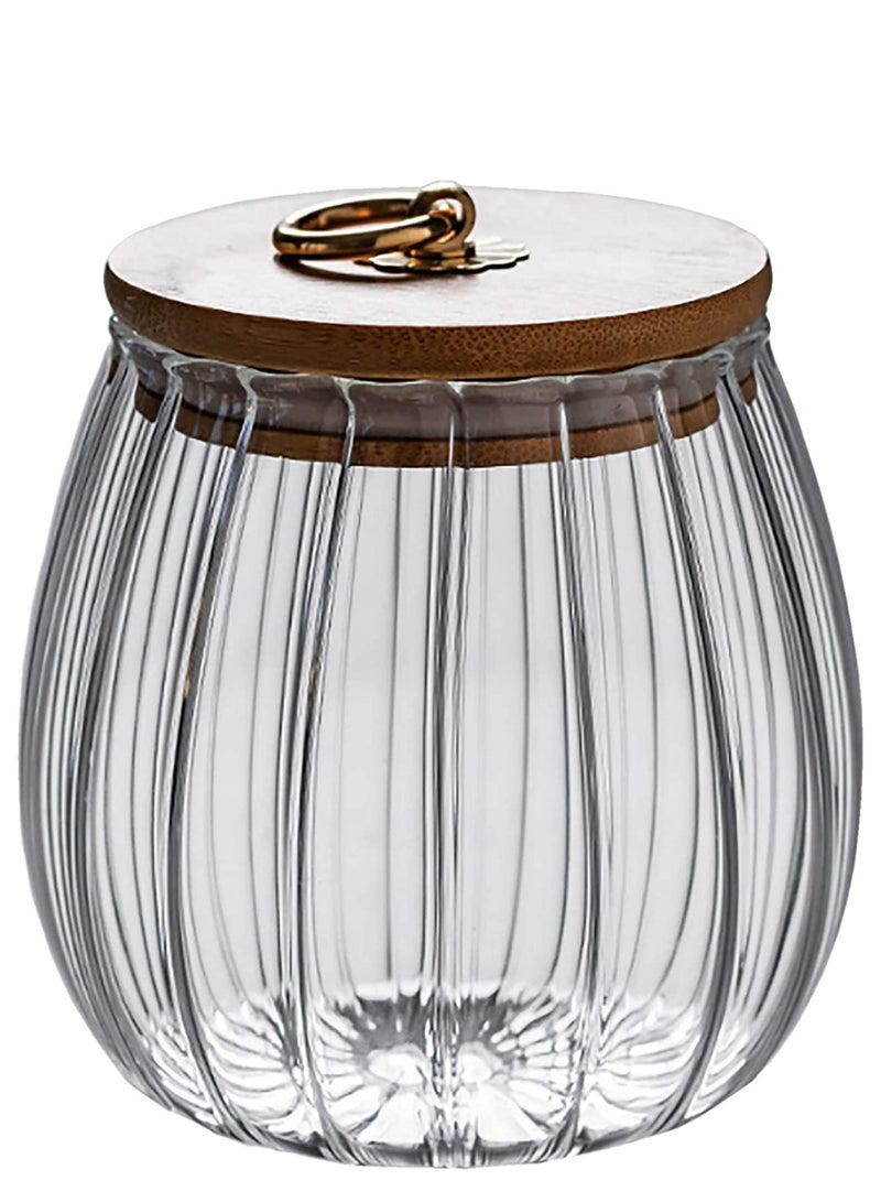 Excefore Glass Coffee Nuts Canister Airtight Storage Jar Petal Decorative Container with Bamboo Lid Metal Handle Easy to Grasp 700ml (23oz) - Image 1