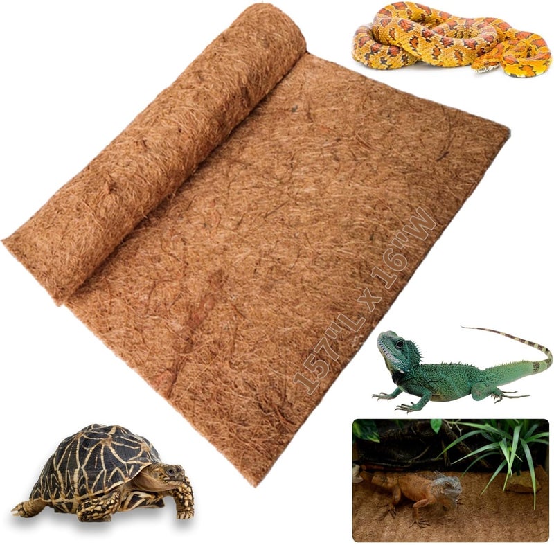 Hamiledyi Reptile Carpet 157" L x 16" W Natural Coconut Fiber Tortoise Carpet Mat for Pet Terrarium Liner Reptile Supplies for Lizard Snake Chameleon Turtle Bedding Bunny Rabbit Mat - Image 1