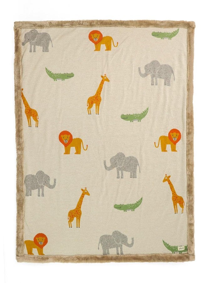 Pluchi Wild Safari Natural & Multi Color Baby Blanket, Jacquard Knitted with Faux Fur Back, Extra Soft and Cozy, 80 x 100 cm (Ideal for 0-18 Months) - Image 1