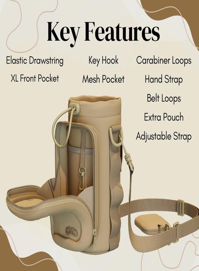 OTW Water Bottle Holder Crossbody, Carrier Sling Bag with Phone Pocket and Key Hook Strap, Fits 24oz/32oz/40oz bottles, Adjustable Shoulder Strap, Belt Strap loops, For Hiking, Walking, Outdoor Activities - Image 3