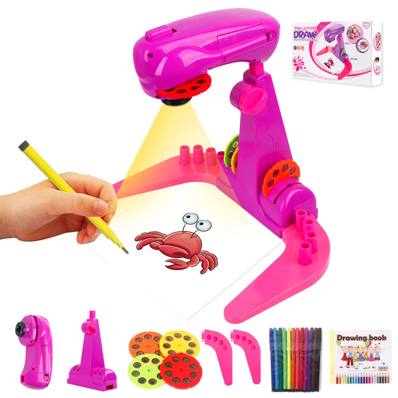 LEERFEI Kids Projection Drawing ToySmart Drawing Projector ToysTrace and Draw Projector for Kidswith 32cartoon patters and 12color Brushes Kid Learn to Draw and Sketcher Pink - Image 2